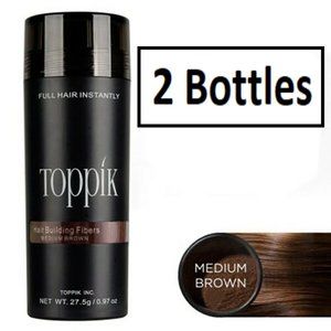 2 Bottles TOPPIK Hair Building Fibers .97oz (27.5g) Medium Brown